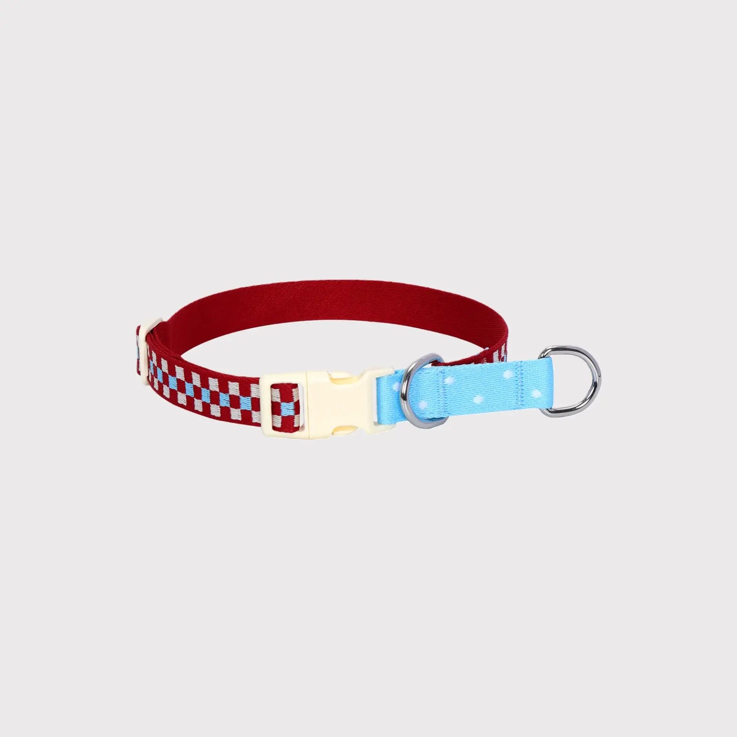Colorblock red adjustable nylon pet collar with metal D-ring by Pawful Moments