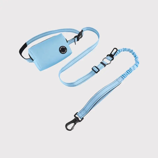 Pawful Moments Hands-free blue dog leash with waist pouch and shock-absorbing strap
