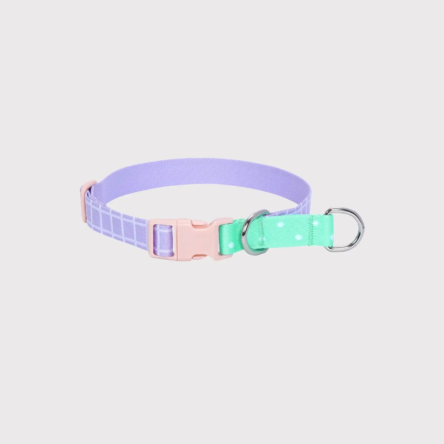 Colorblock purple adjustable nylon pet collar with metal D-ring by Pawful Moments