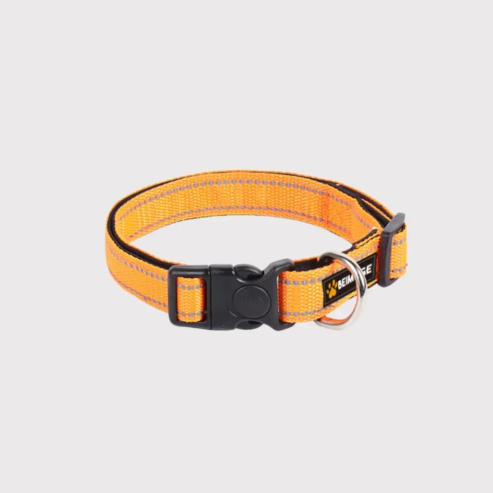 Yellow reflective nylon pet collar with adjustable strap and D-ring by Pawful Moments