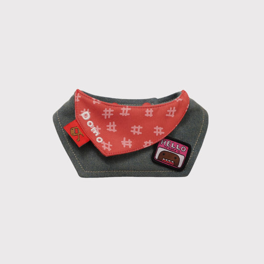 Cute reversible pet bandana with red pattern and denim base by Pawful Moments