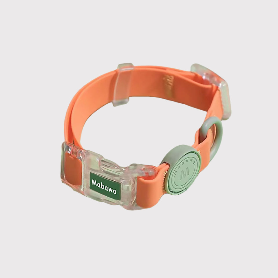 Pawful Moments adjustable soft silicone orange pet collar with clear clasp for dogs and cats