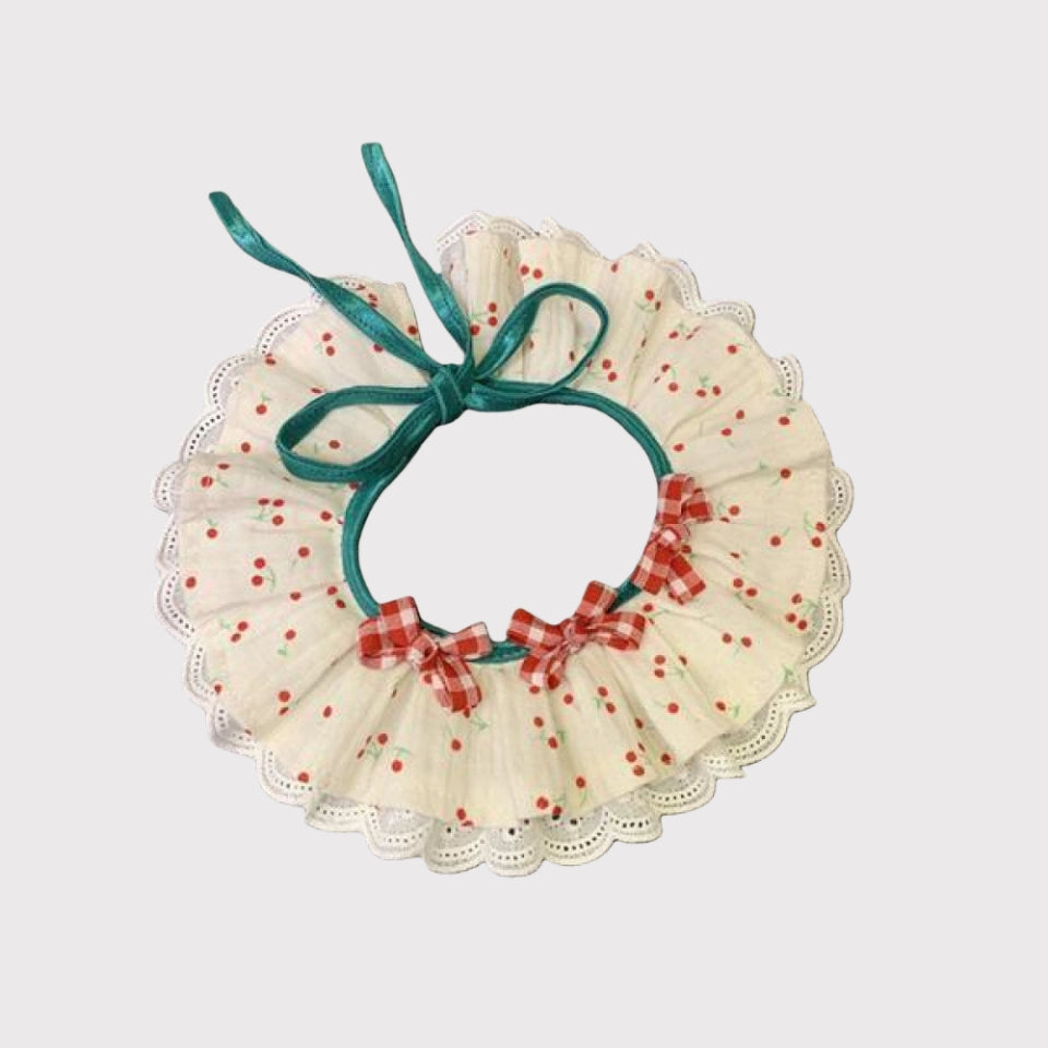 Pawful Moments cute cherry & bow pet bandana with lace trim for dogs and cats