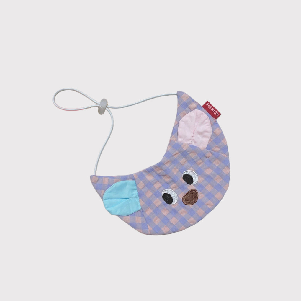 Pawful Moments cute cartoon dog ear purple pet bib with pastel colors and playful design for dogs and cats