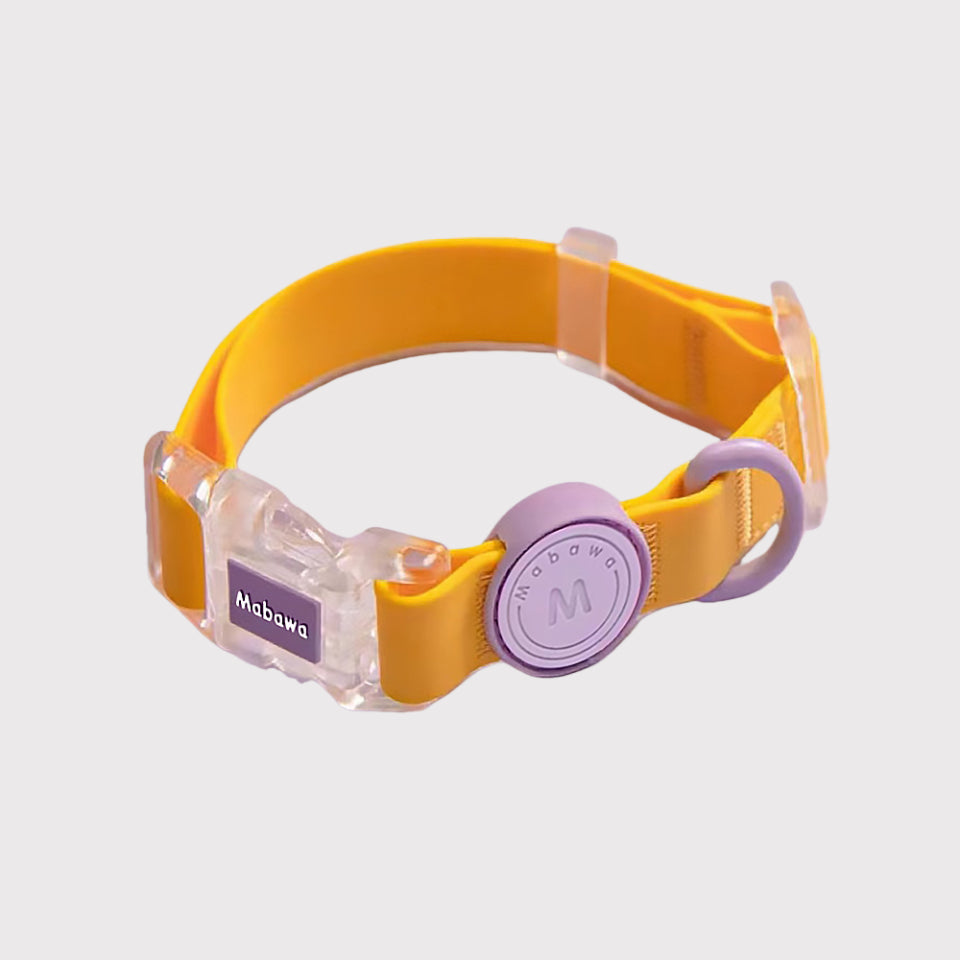 Pawful Moments adjustable soft silicone yellow pet collar with clear clasp for dogs and cats