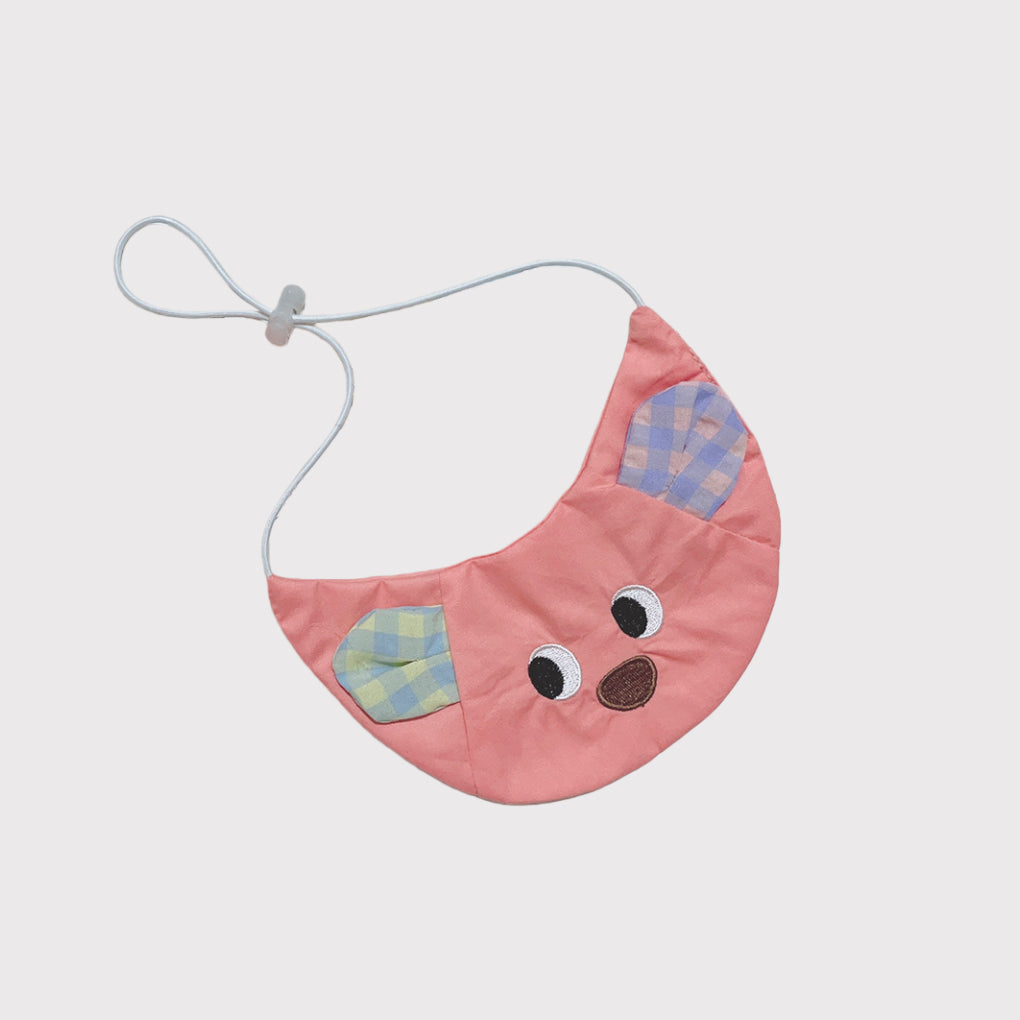 Pawful Moments cute cartoon dog ear pink pet bib with pastel colors and playful design for dogs and cats